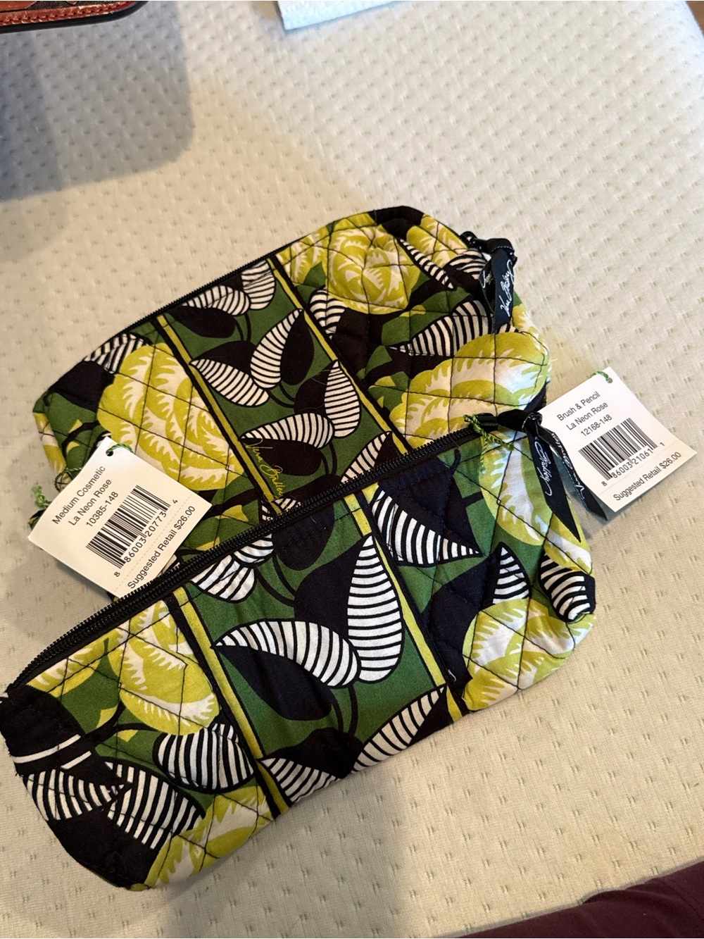 Vera Bradley “LA NEON ROSE” 2pc Set - Med Cosmetic/Brush & Pencil Case